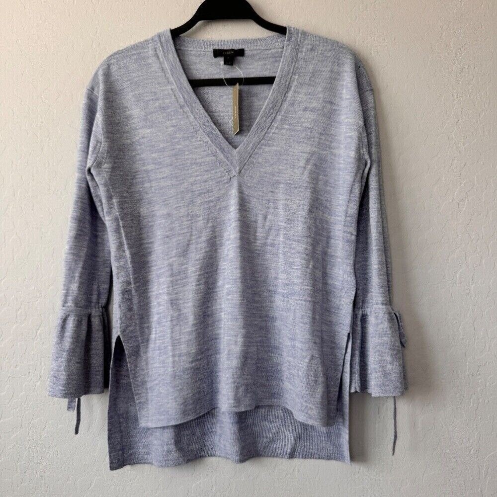 NWT J.Crew XSmall Merino Wool V-Neck Sweater Bell Sleeve Cuff Top